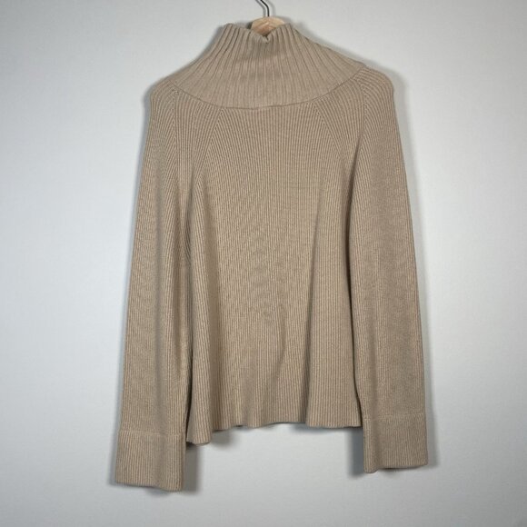 BTFBM Sweater Beige Camel Tan Mock Neck Half Zip Long Sleeve Knit Size L Neutral - Picture 4 of 9